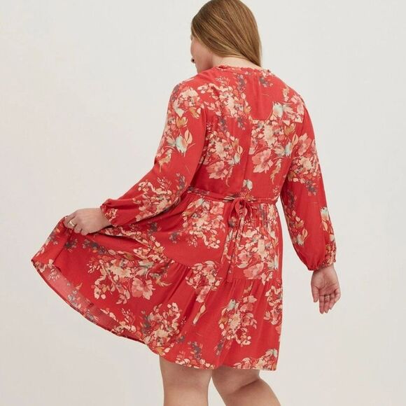 Torrid Crinkle Gauze Floral Red Voluminous Tiered Babydoll Dress Plus Size 6 NWT - Picture 13 of 13